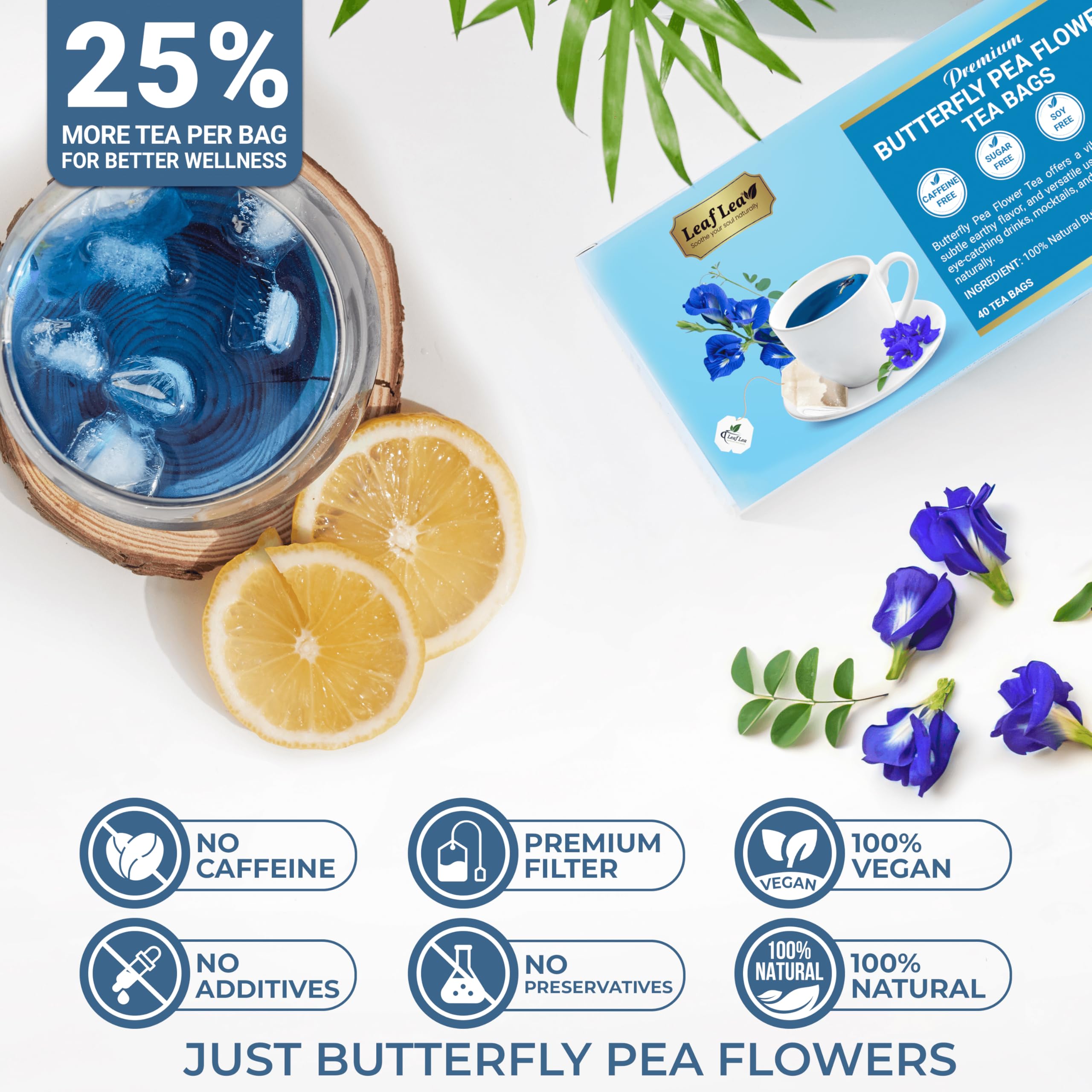 LeafLea butterfly pea tea is great for hot or cold brews.
