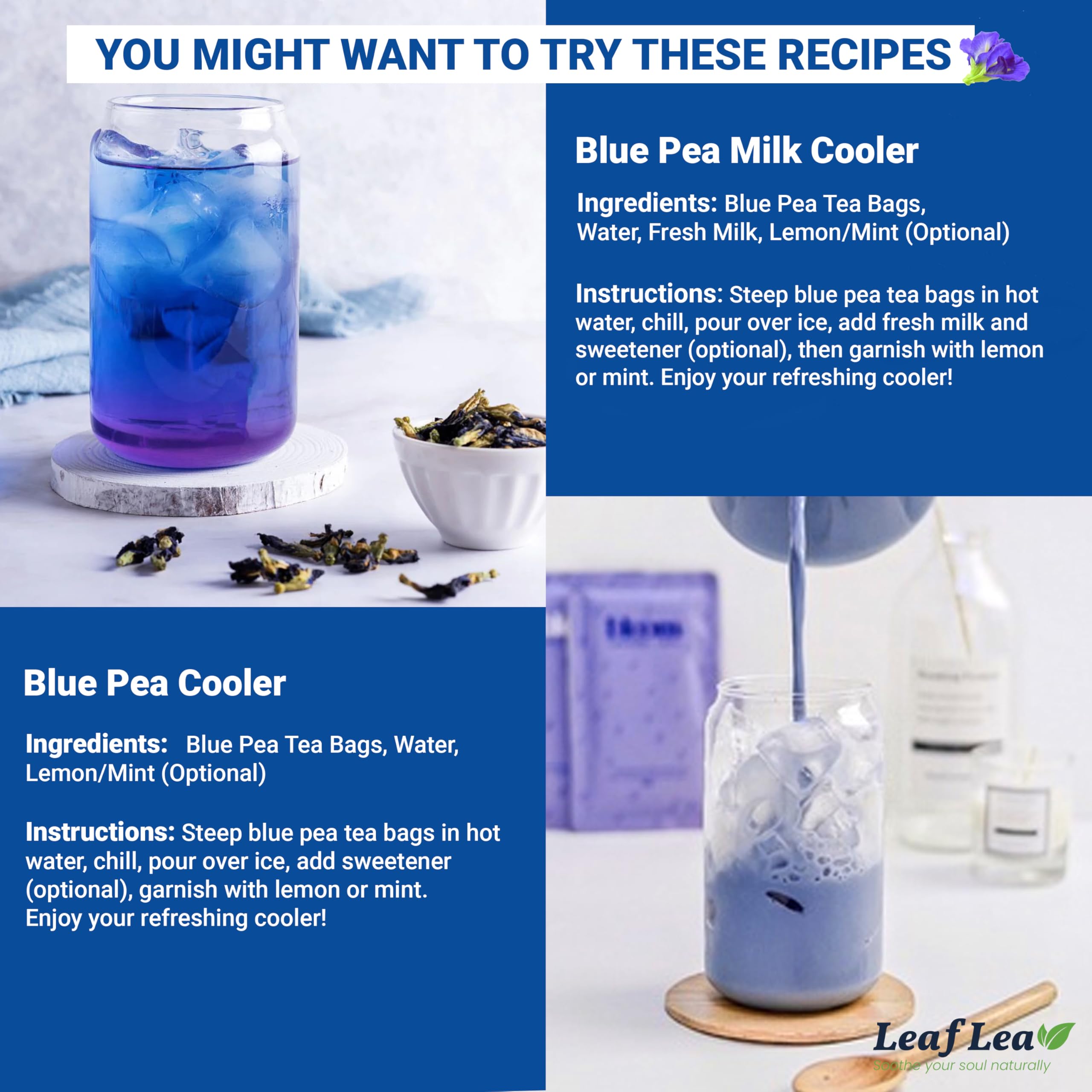LeafLea butterfly pea tea can be used as a natural dye in foods.