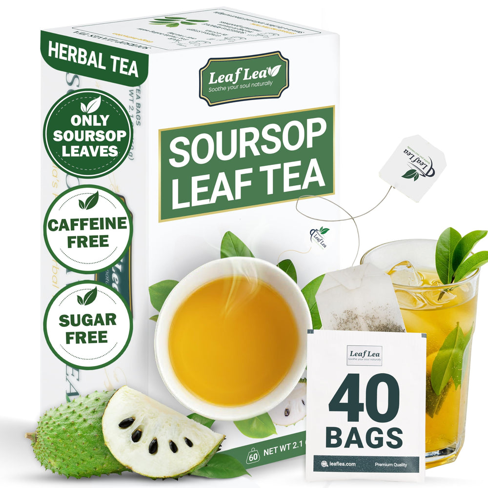 LeafLea soursop tea bags in packaging preserve freshness for on-the-go use.