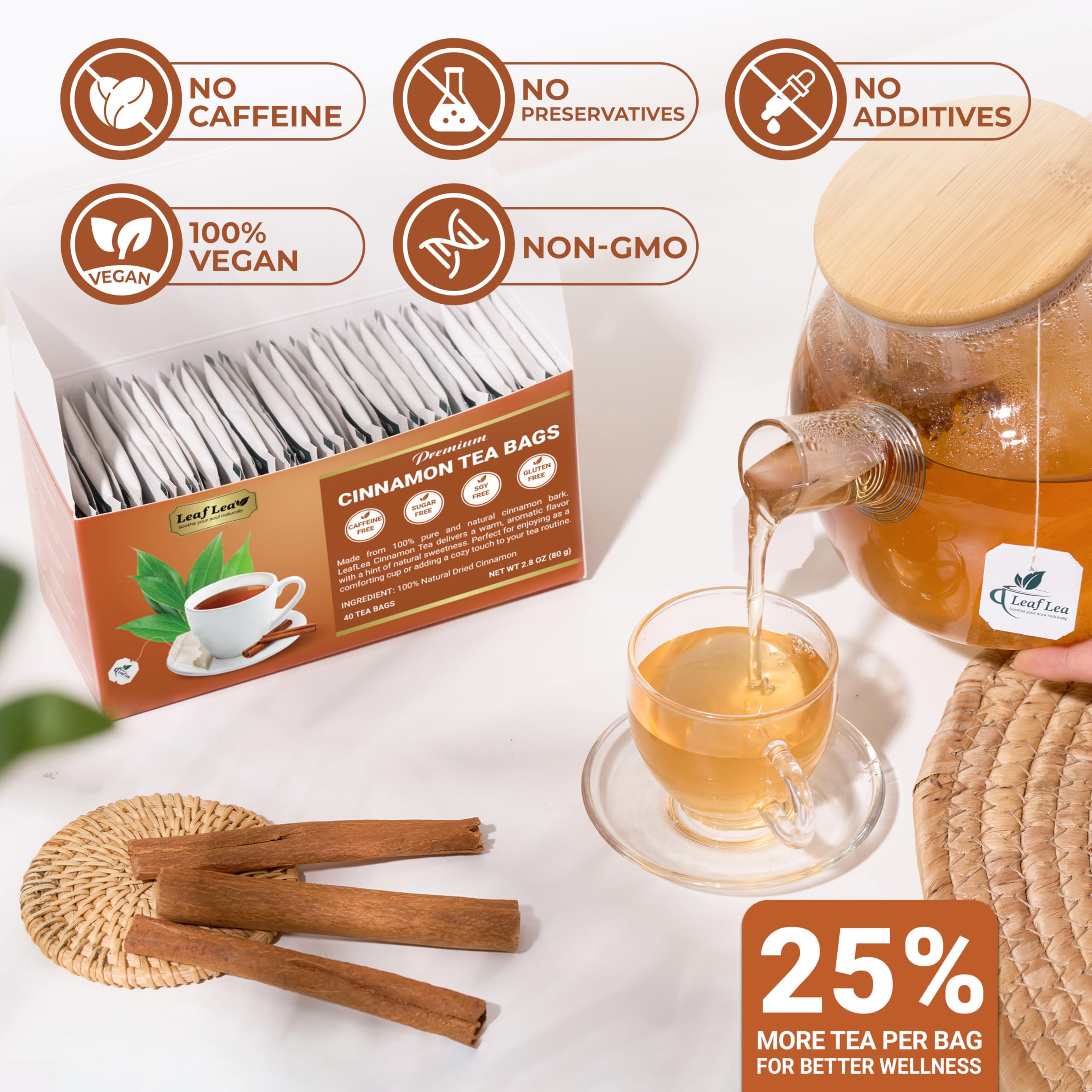 LeafLea Tea bag filter bags inside emphasizing premium freshness and easy brewing.