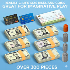 Learn & Climb Play Money checkbook for role-play banking and literacy fun.