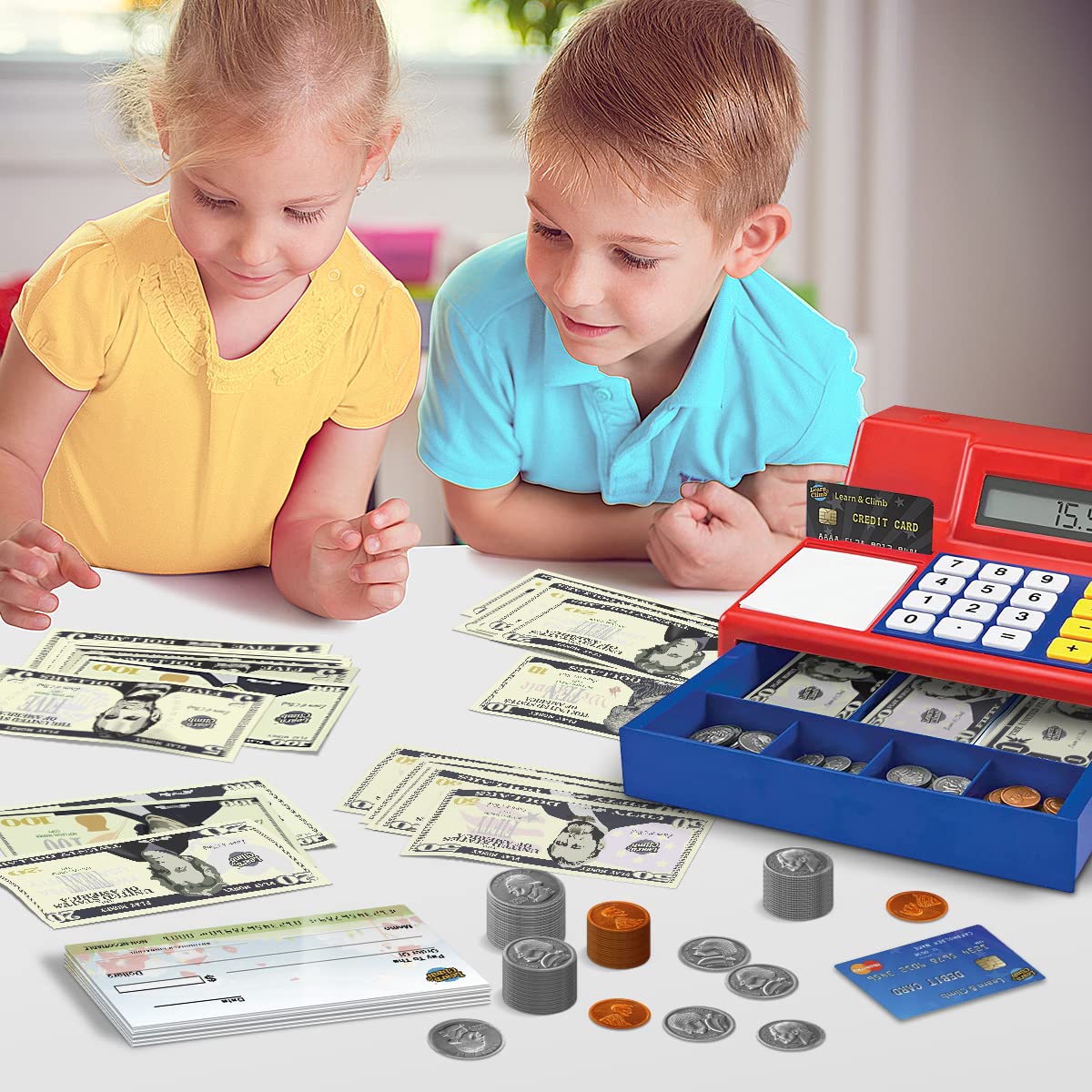 Learn & Climb Play Money credit card for pretend payments and budgeting play.
