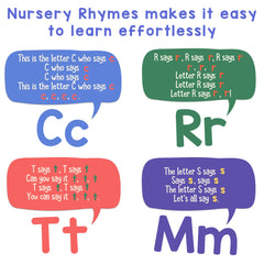 Child listening to musical letter sounds for phonics practice.