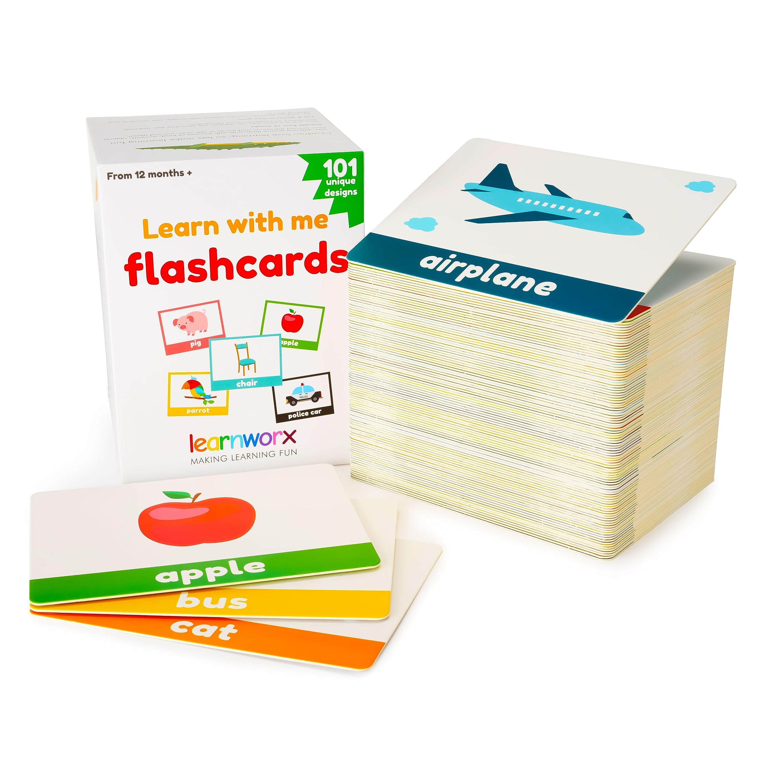 LearnWorx 101 flashcards cover bright words for toddlers during playtime