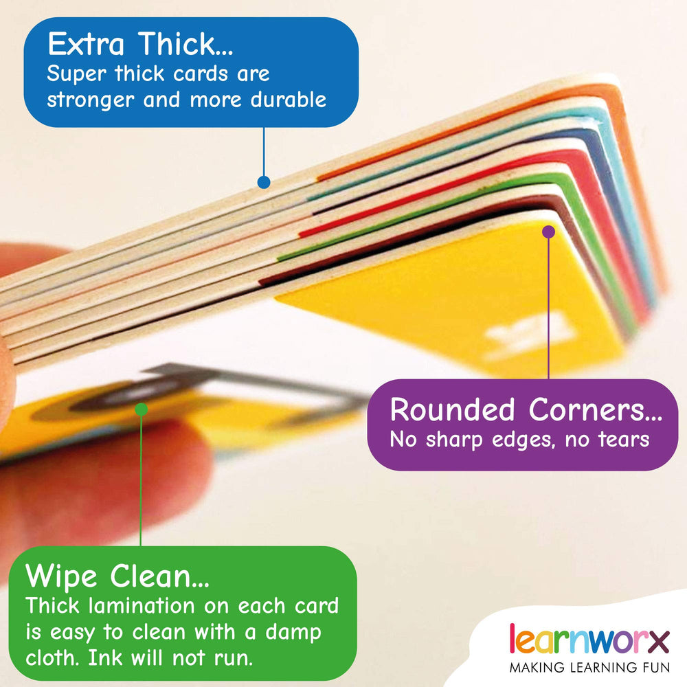 LearnWorx ultra-durable cards wipe clean after messy play