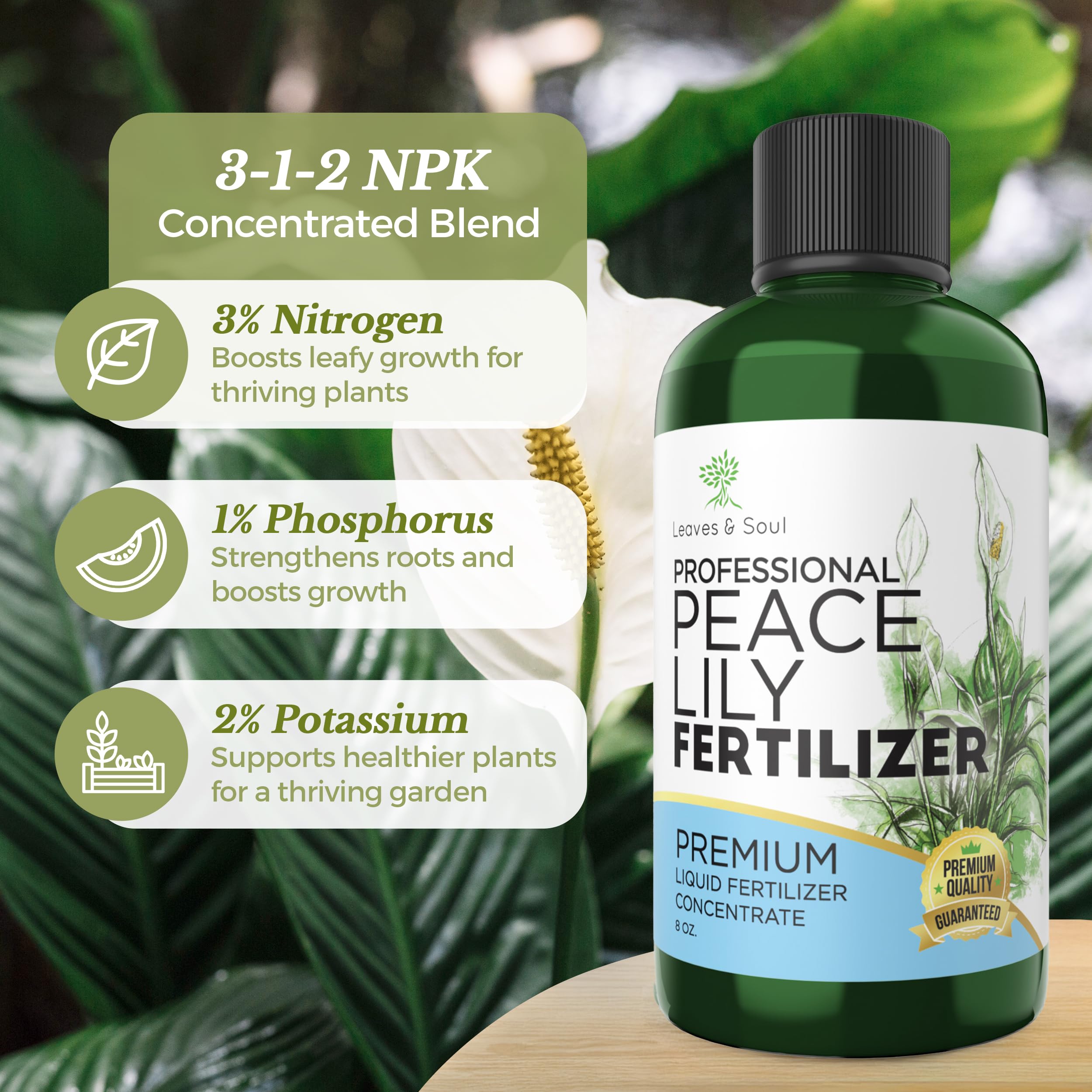 Leaves and Soul mixing with water for easy, ready-to-use plant feed.