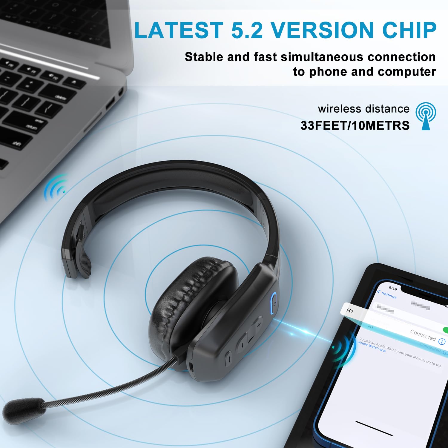 LEAYU headset mute button for quick call control.