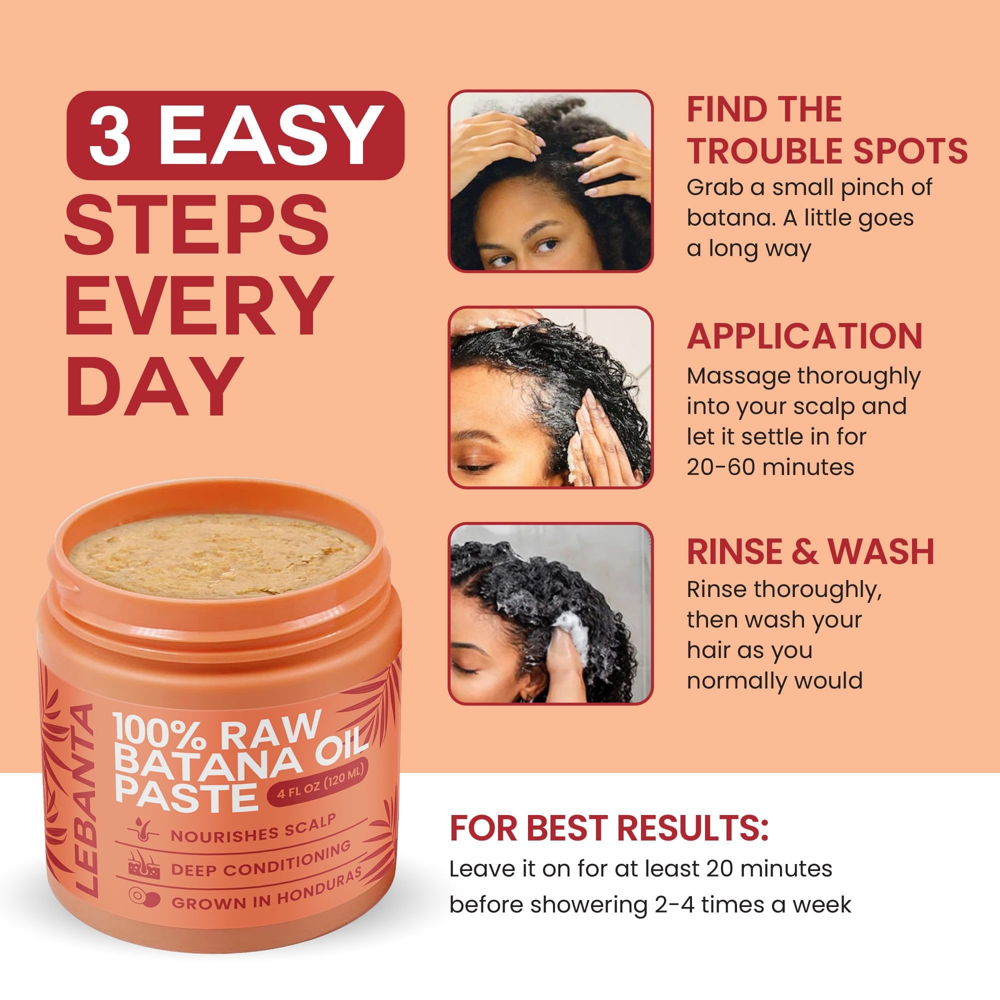 Lebanta Batana Oil on hair delivers natural shine and frizz control.