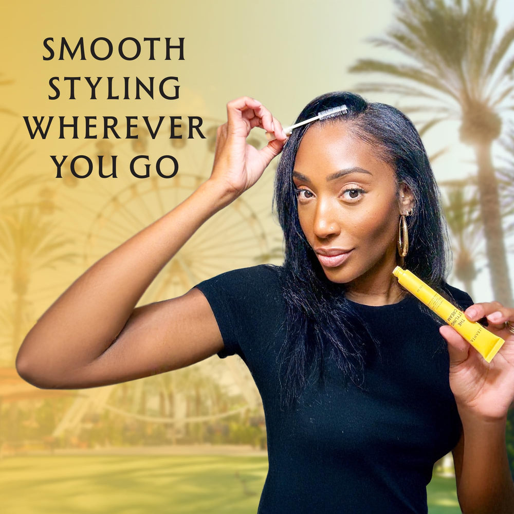 Lebanta Fly Away Stick hydration-shine highlights aloe vera and vitamin E for healthy shine