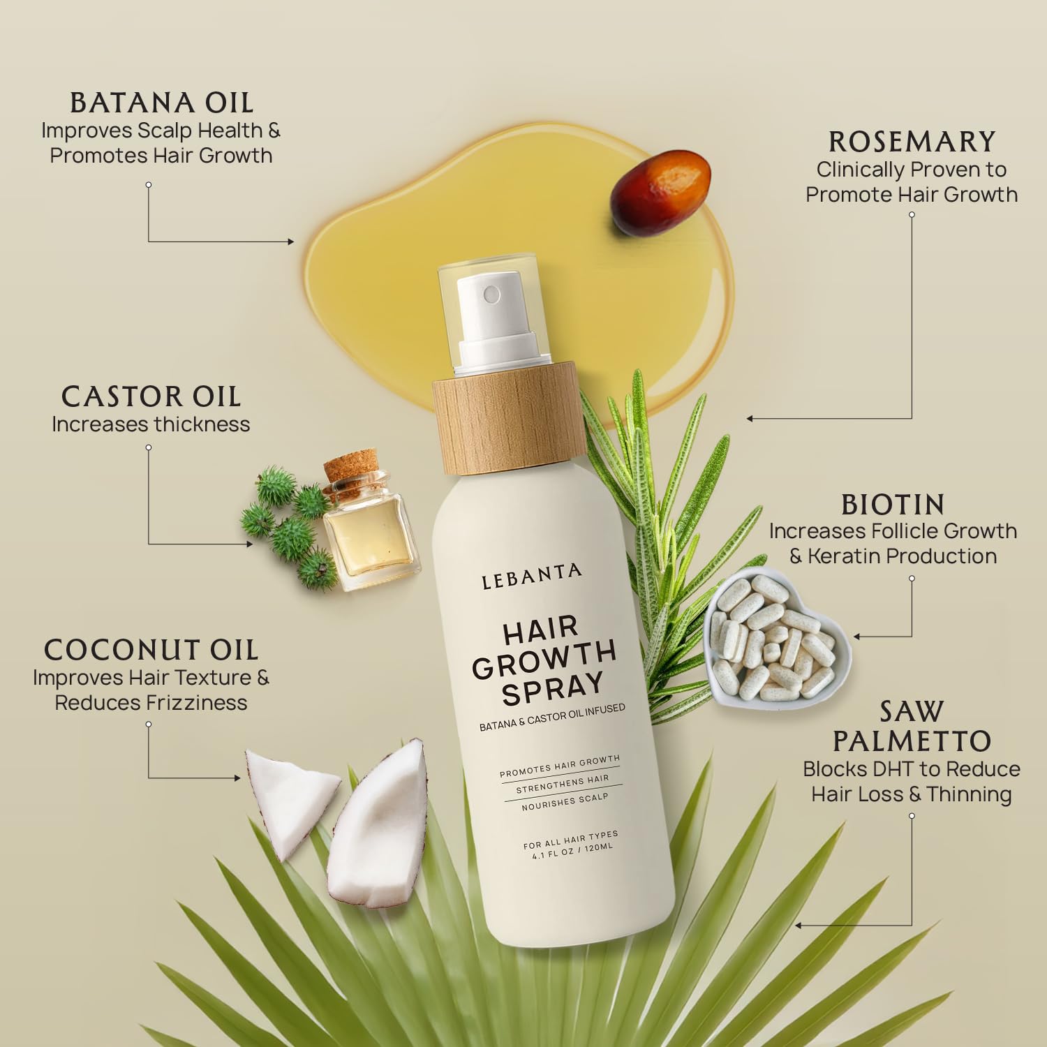 Lebanta Hair Growth Oil Spray on scalp demonstrates easy daily use.