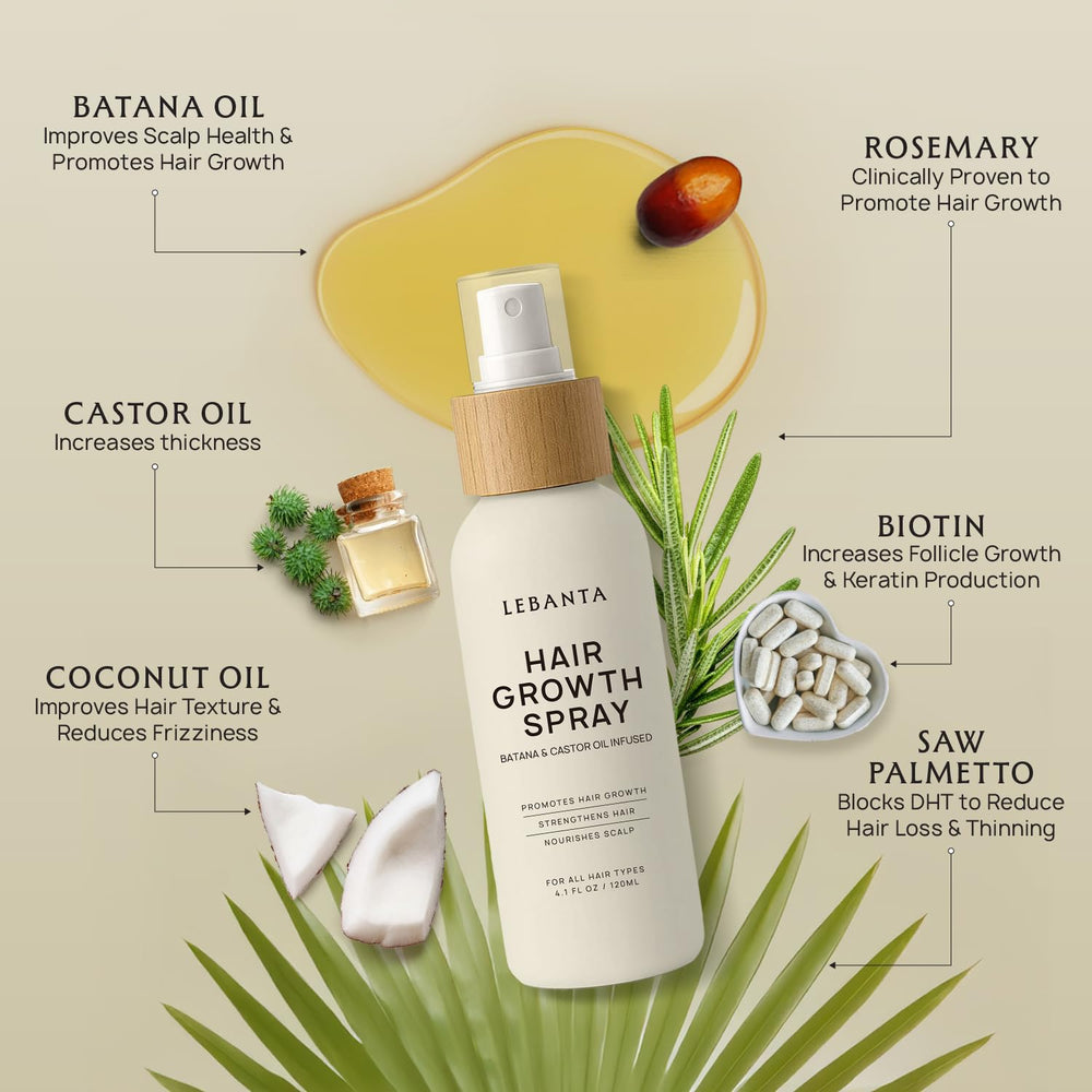 Lebanta Hair Growth Oil Spray on scalp demonstrates easy daily use.