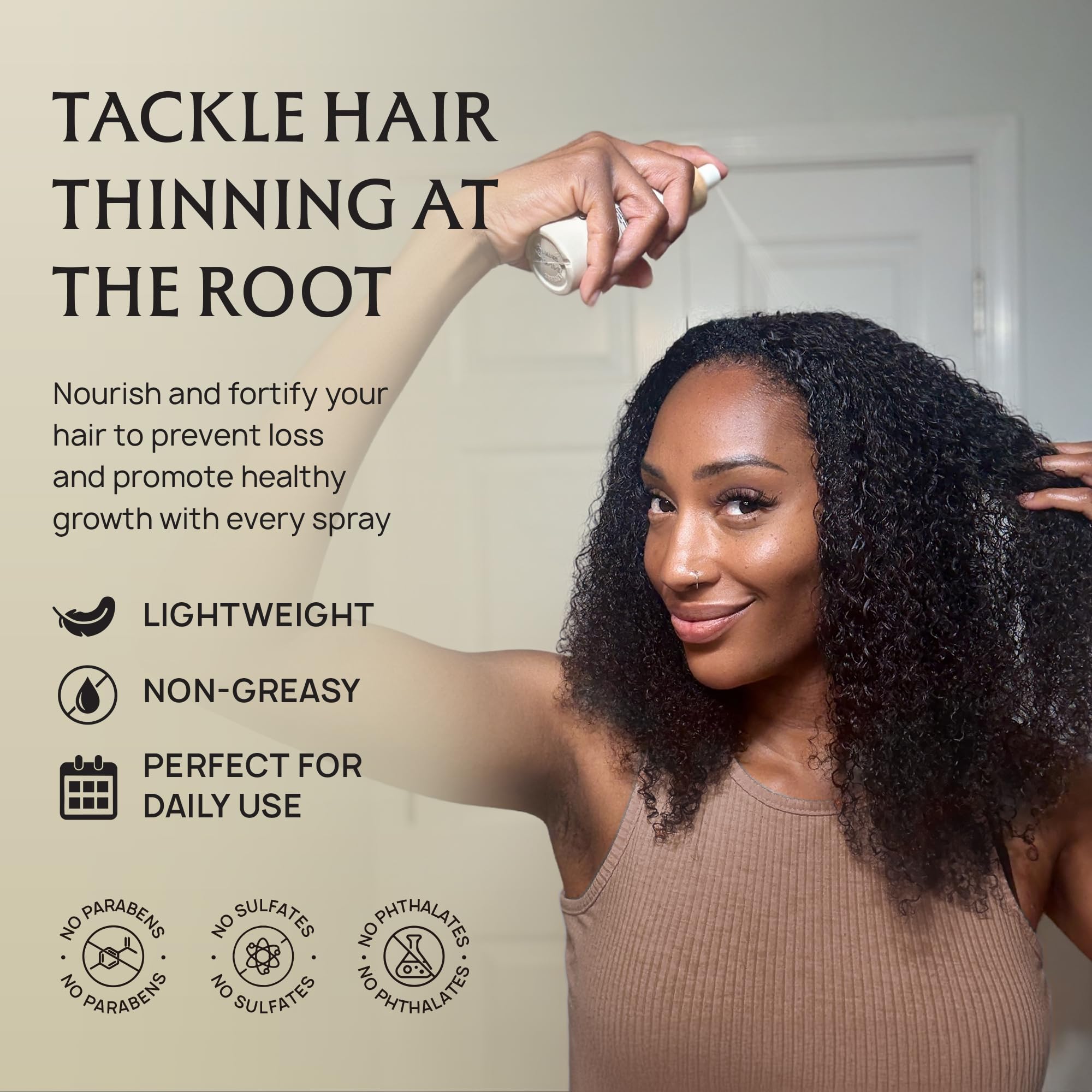 Lebanta Hair Growth Oil Spray label closeup highlights organic ingredients and purity.