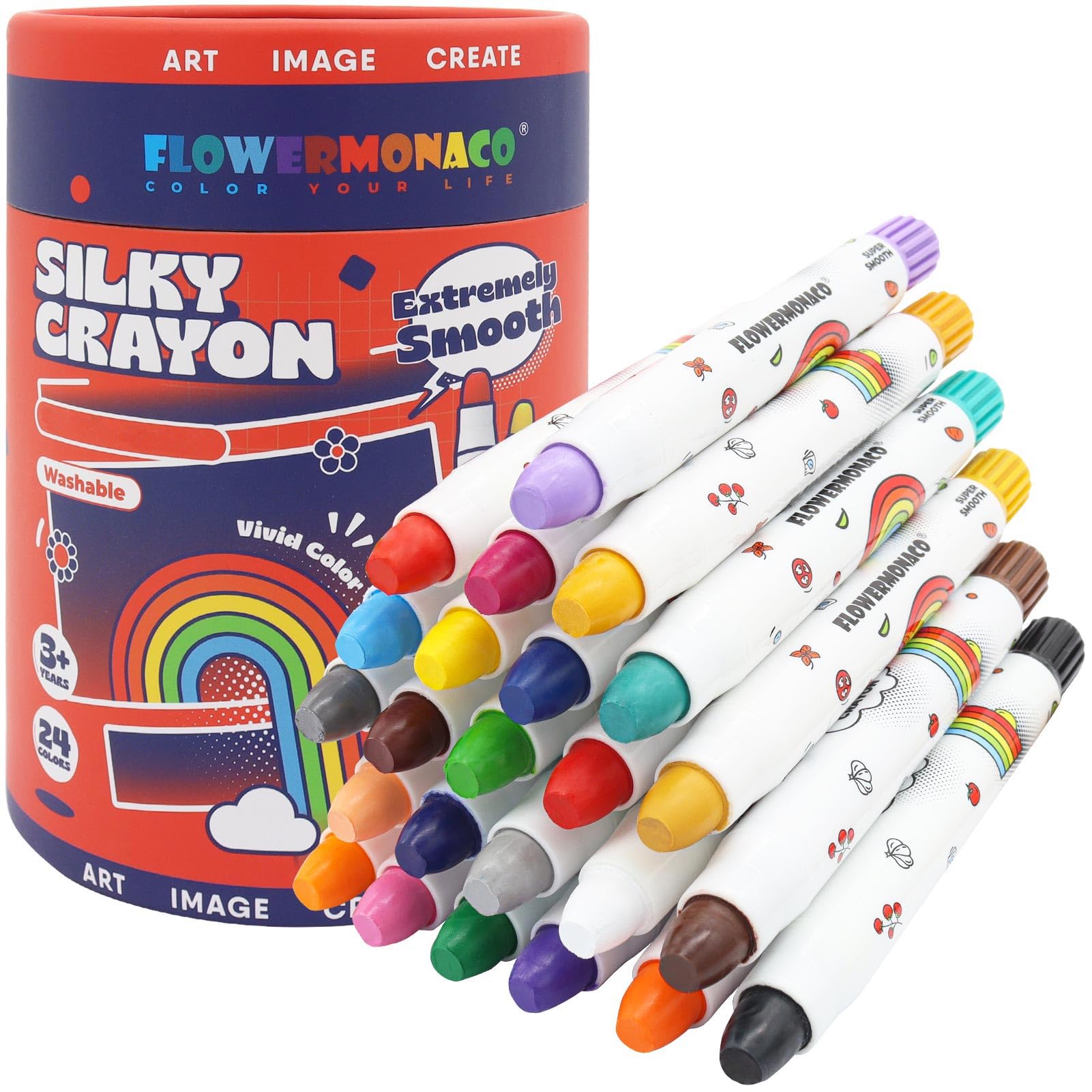 Lebze washable jumbo crayons with 24 colors for toddler creativity and safe play.