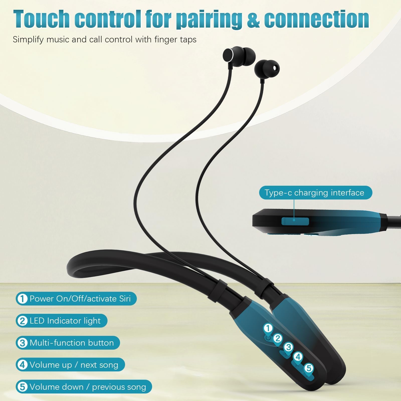 Lecefty neckband headphones with ergonomic, lightweight fit for long wear.