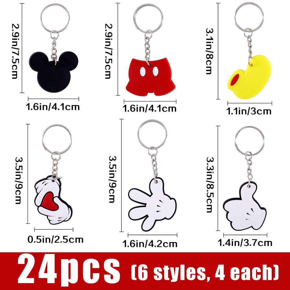 Lecinc six-style mouse keychains on display for themed event planning