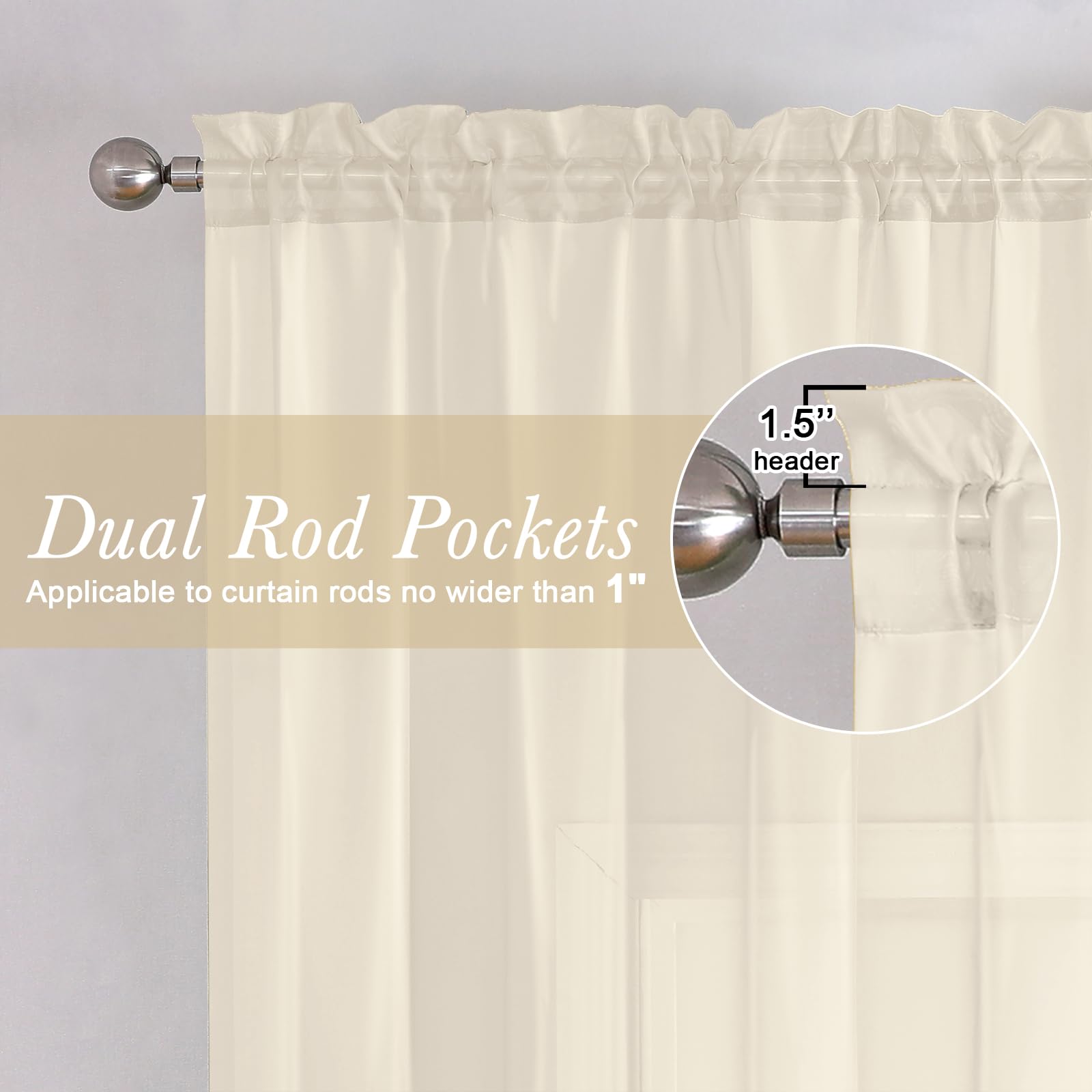 Lecloud Cream Sheer Curtains closeup of 1050T yarn texture for durability