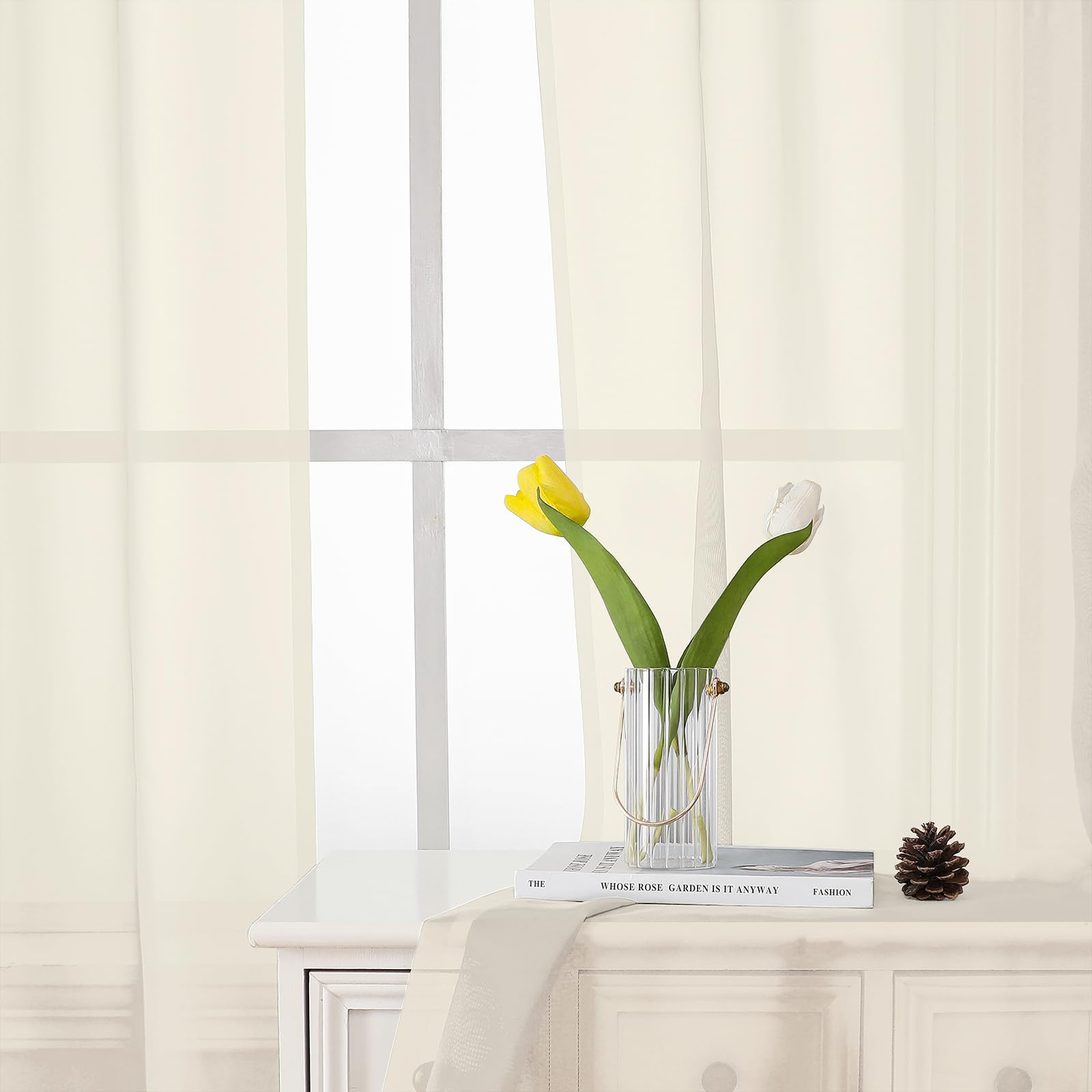 Lecloud Cream Sheer Curtains light-filtering view through window brightening the space