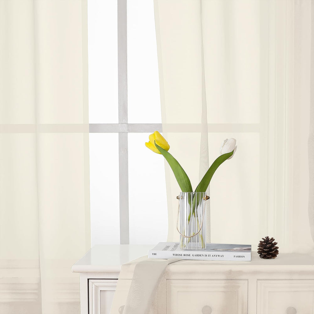 Lecloud Cream Sheer Curtains light-filtering view through window brightening the space