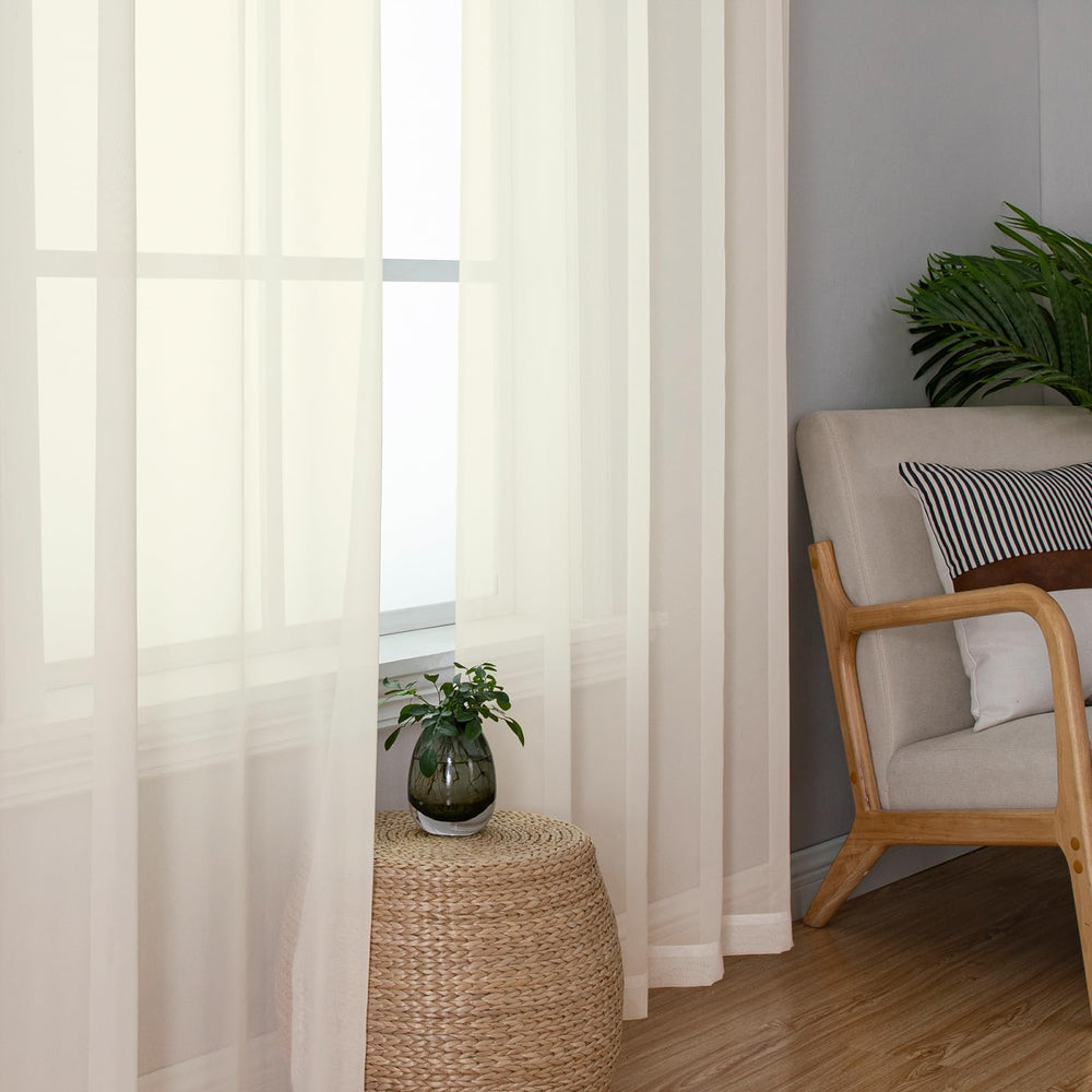 Lecloud Cream Sheer Curtains living room ambience with sunlit drape