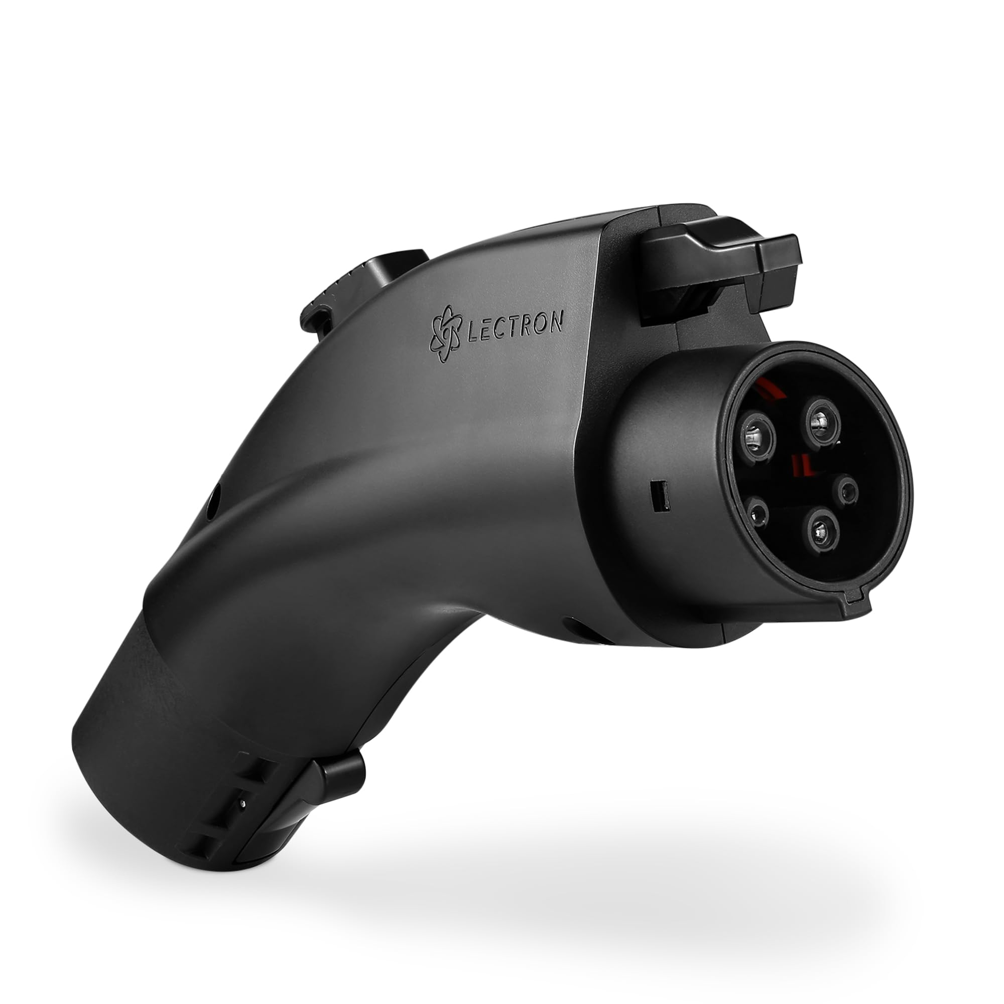Lectron Tesla to J1772 adapter with a durable black finish ready for portable charging.