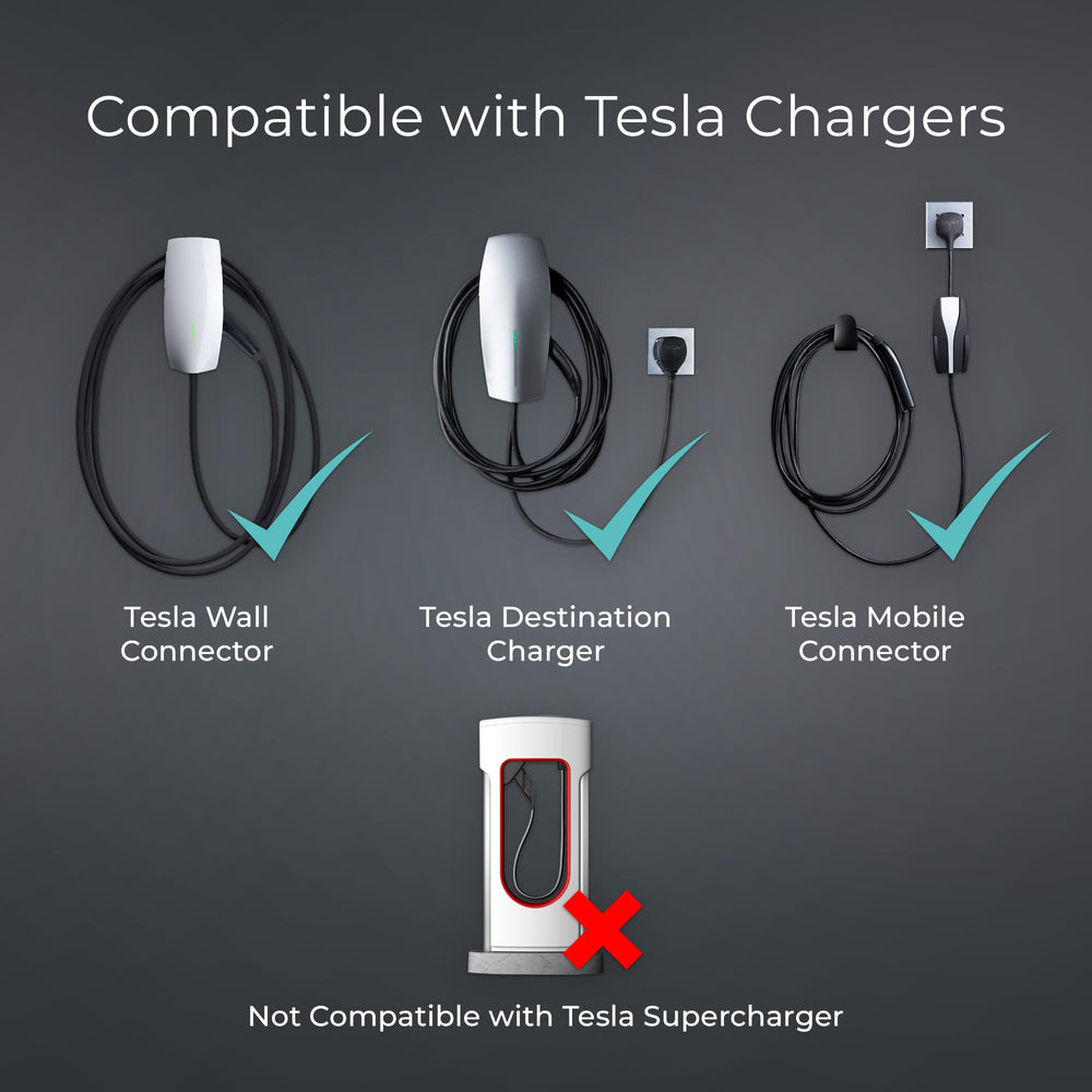 Lectron Tesla to J1772 adapter in use at a public station expanding options.