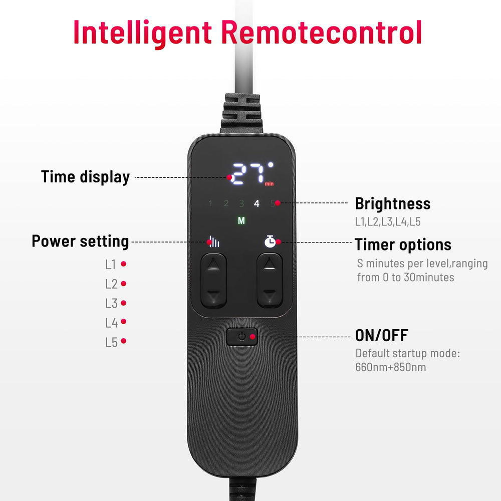 LEDINO wireless remote control for easy on-demand therapy sessions.