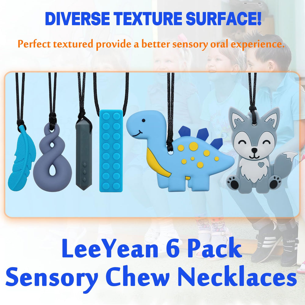LeeYean sensory feather chew necklace provides textured surface for oral motor comfort.