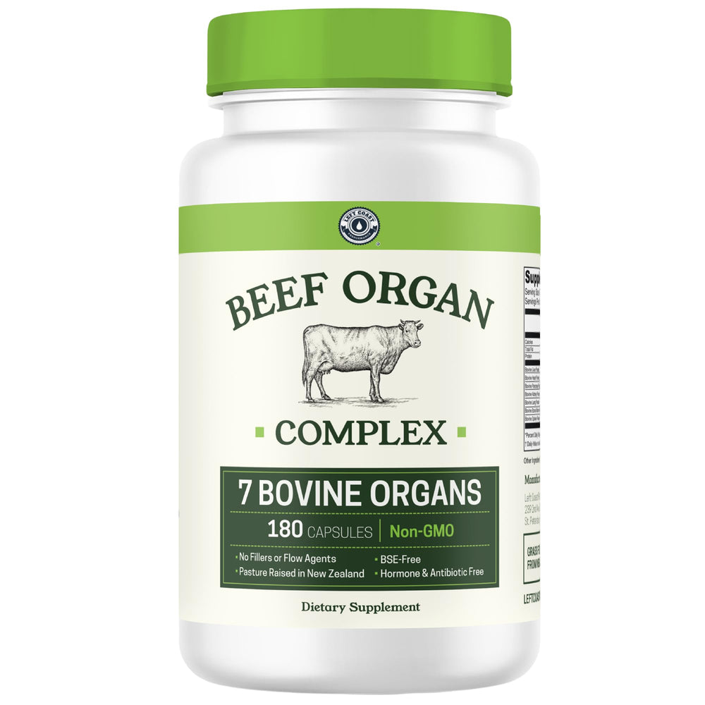 Left Coast Performance beef organ supplement bottle front for carnivore diet support