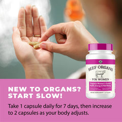 Left Coast Performance Beef Organ Supplement capsules pour demonstrates easy daily dosing and gradual adjustment.
