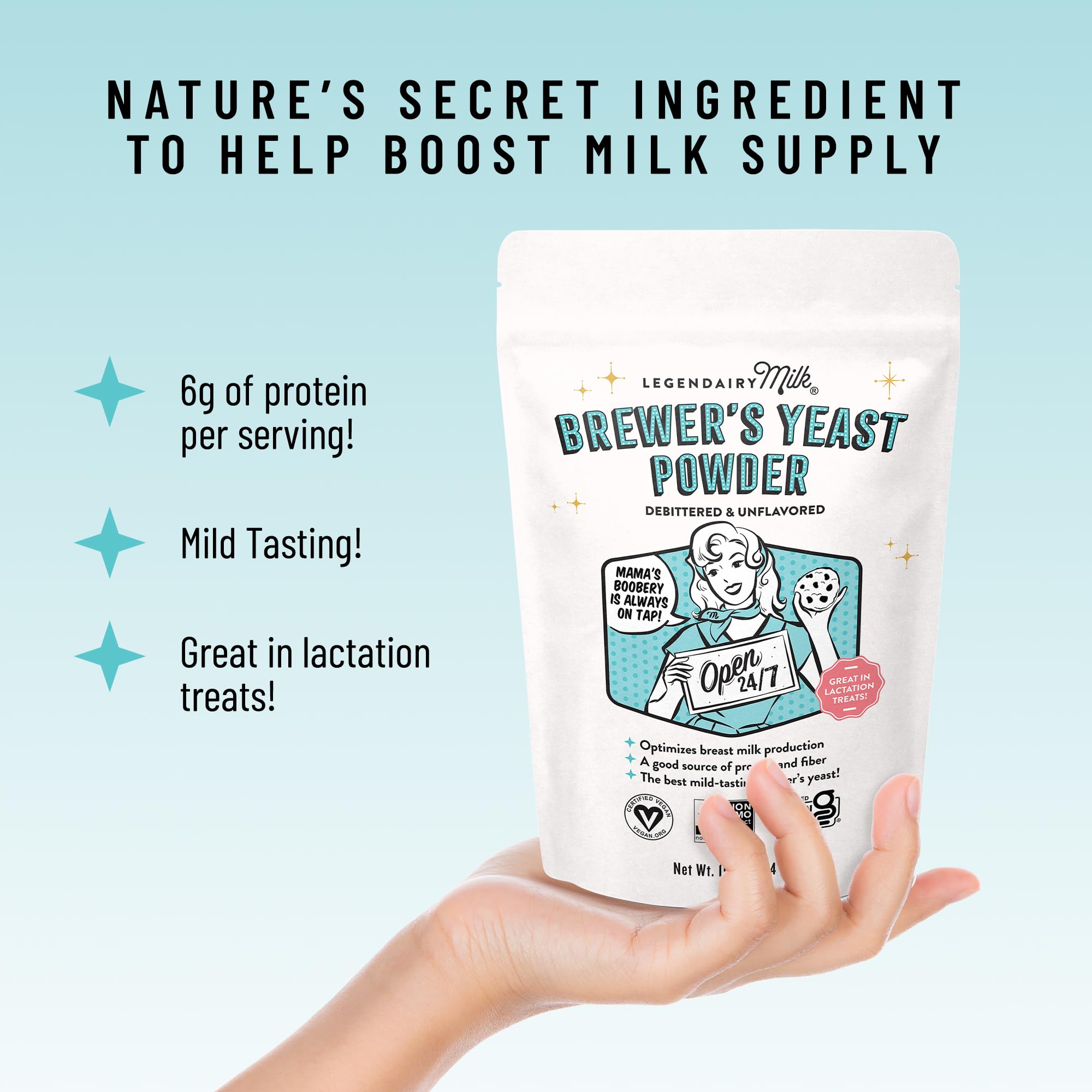 Legendairy Milk Brewers Yeast Powder scoop shows easy portioning for daily lactation use.