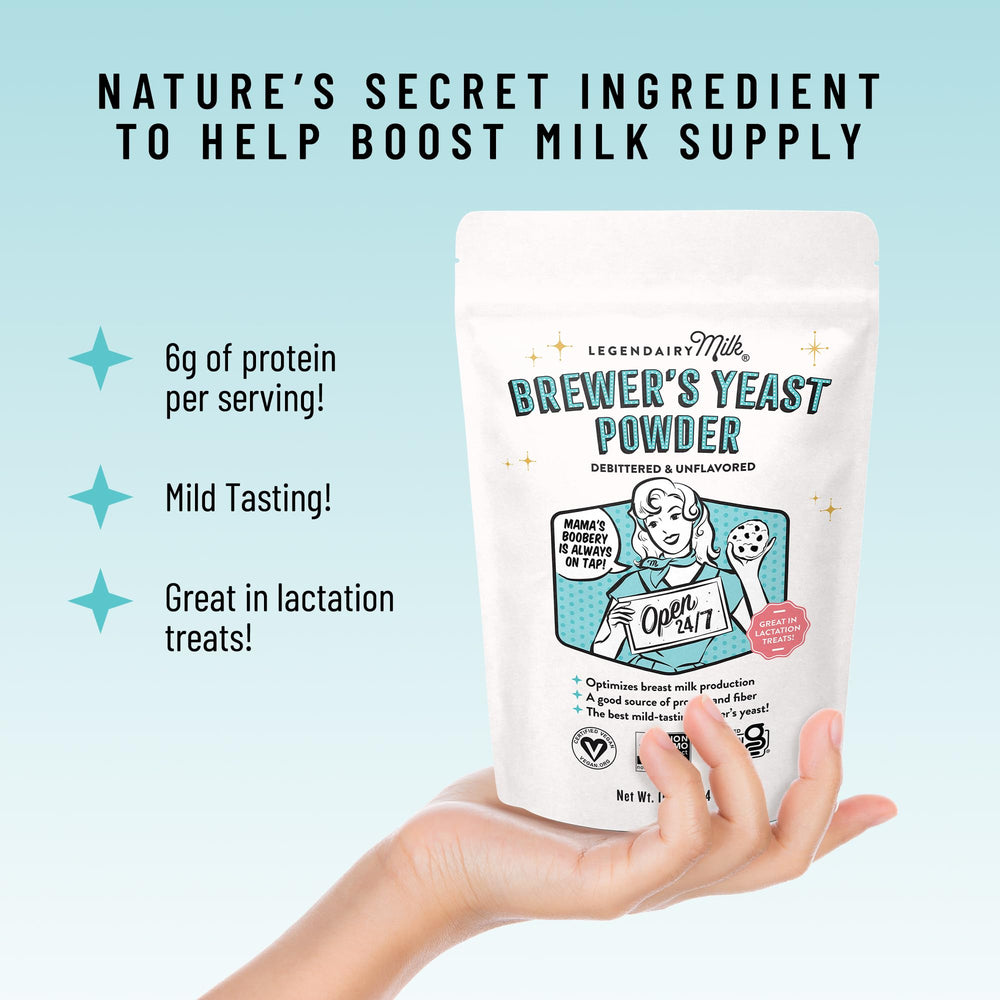 Legendairy Milk Brewers Yeast Powder scoop shows easy portioning for daily lactation use.