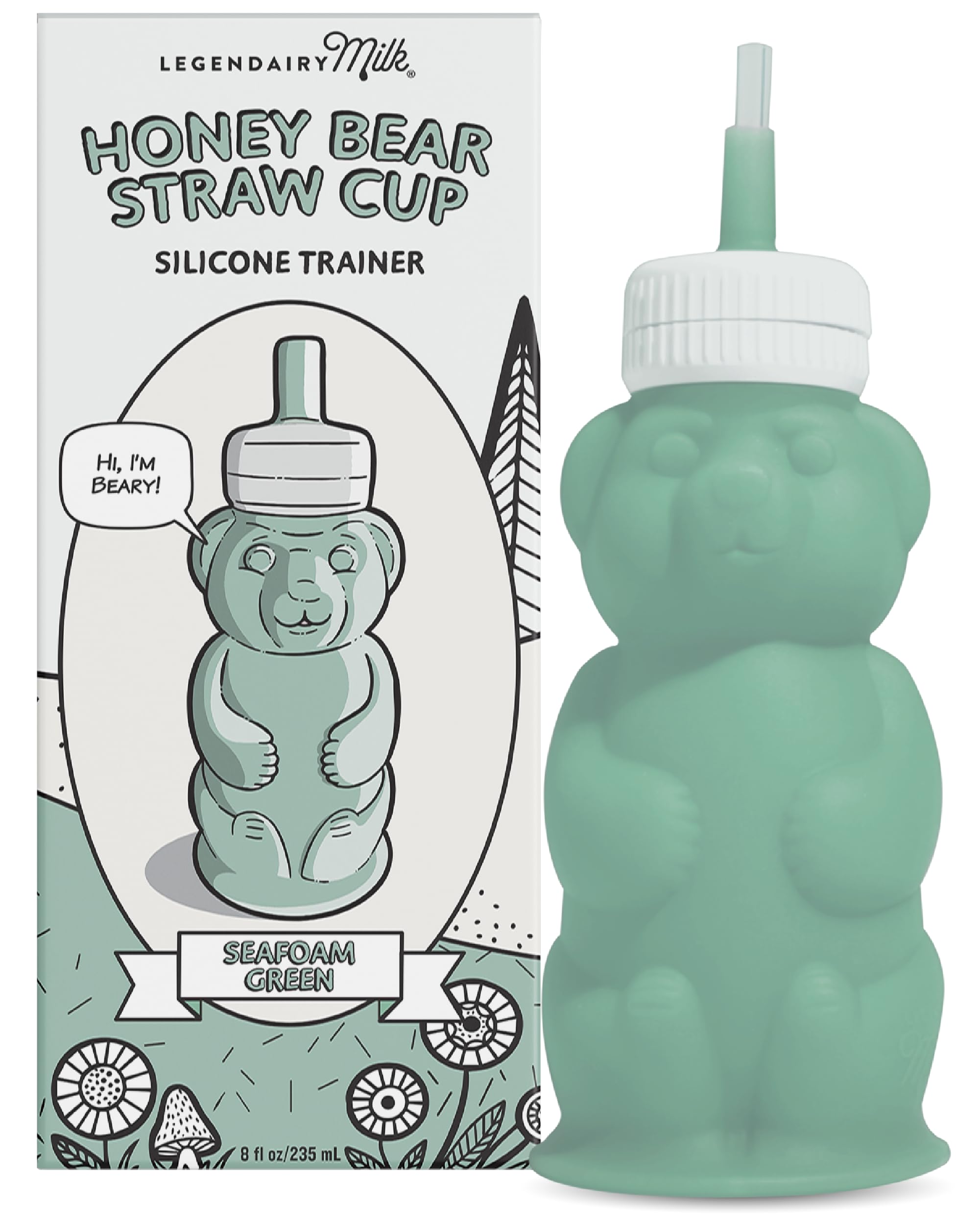 Legendairy Milk Honey Bear straw cup 8oz green supports easy bottle-to-cup transition for babies