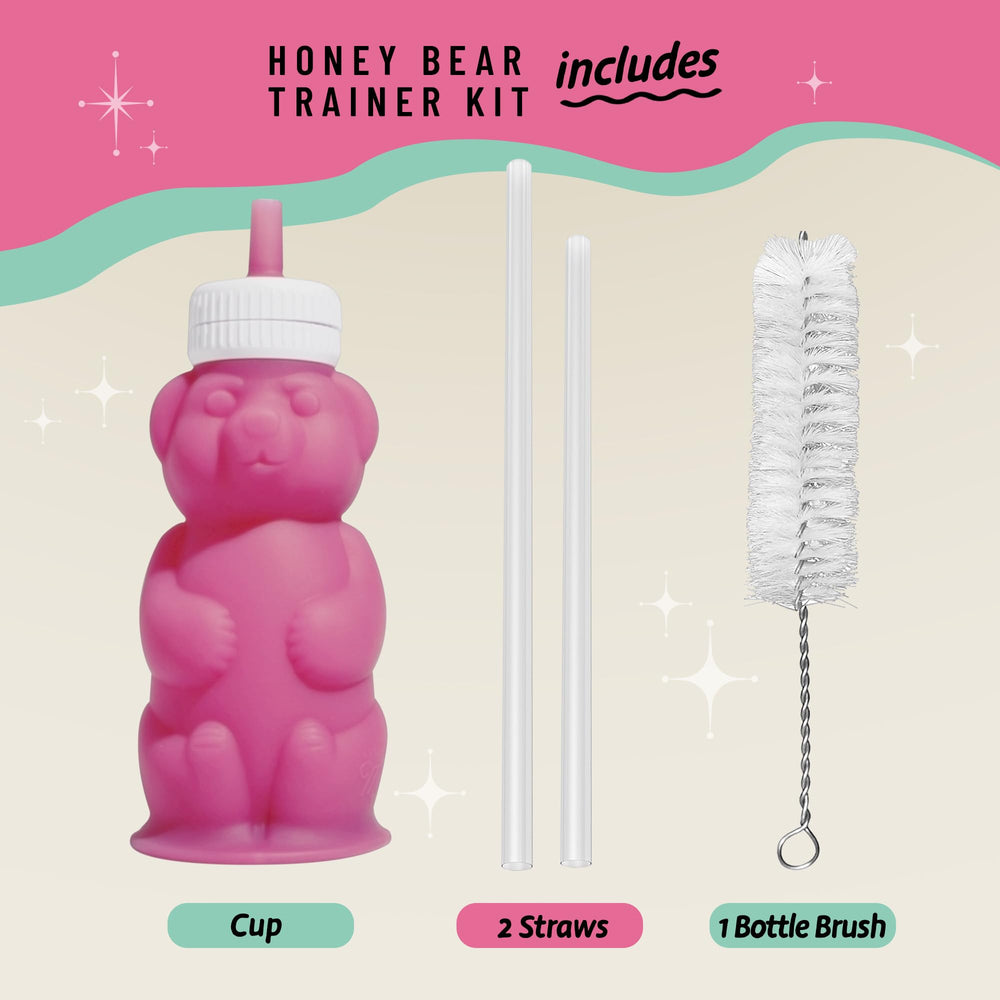 Legendairy Milk Honey Bear Straw Cup cleaning brush included for hand washing.