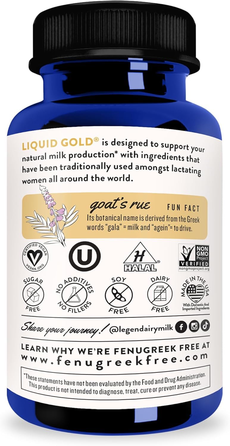 Close-up of Liquid Gold label showing organic herbs for lactation support.