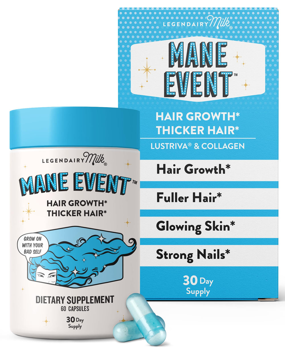 legendairy milk mane event bottle highlights biotin and collagen support for hair fullness