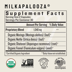 Milkapalooza packaging close-up highlighting vegan, kosher, halal certifications.
