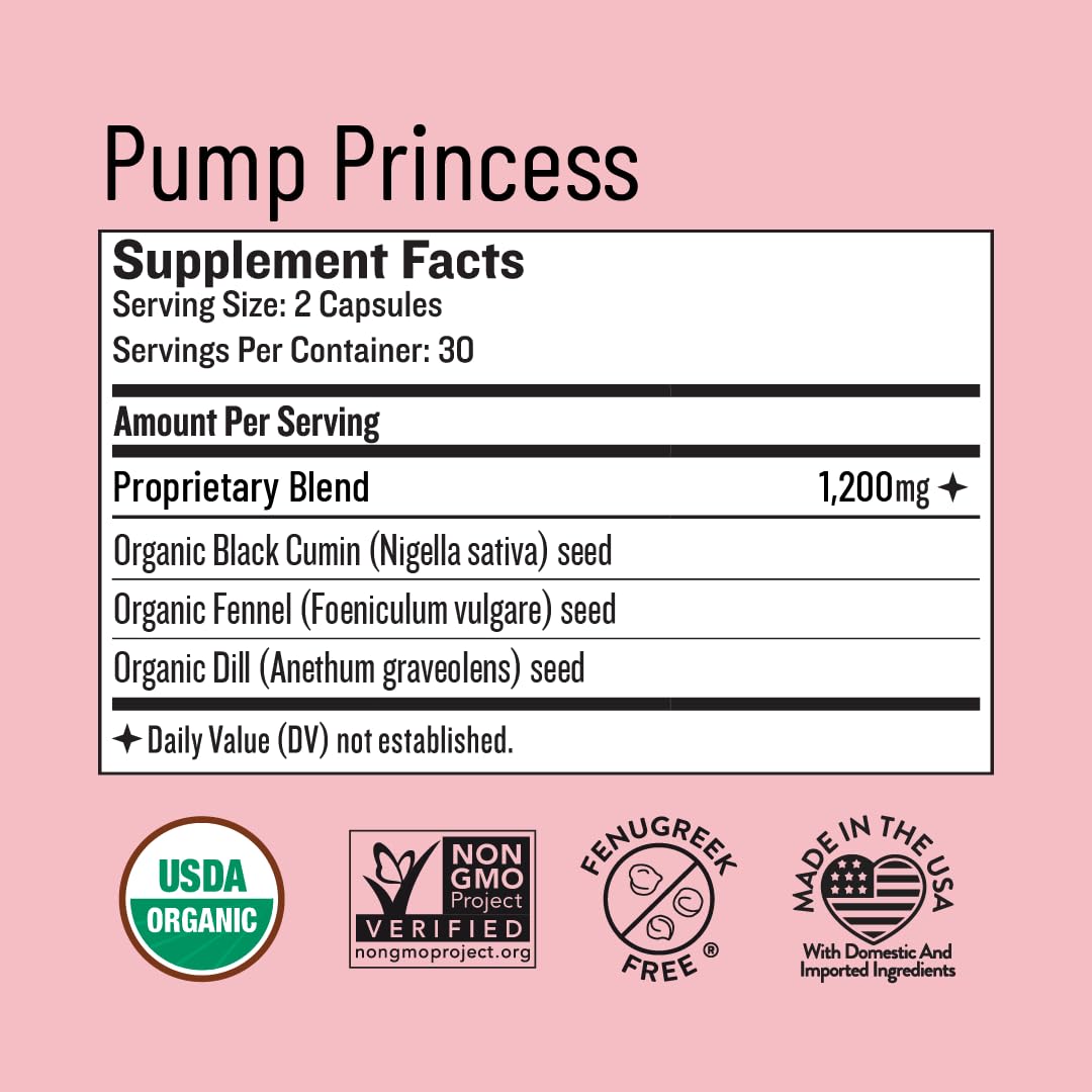 Legendairy Milk Pump Princess bottle back with ingredients highlights and fenugreek-free formula.