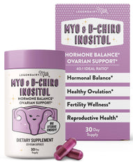 Legendairy Milk bottle front shows the inositol formula for daily hormone balance.