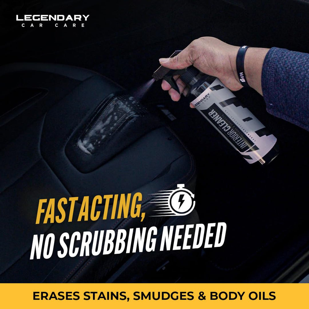 Legendary Car Care interior cleaner spray action, evenly disperses cleaner on interior surfaces.