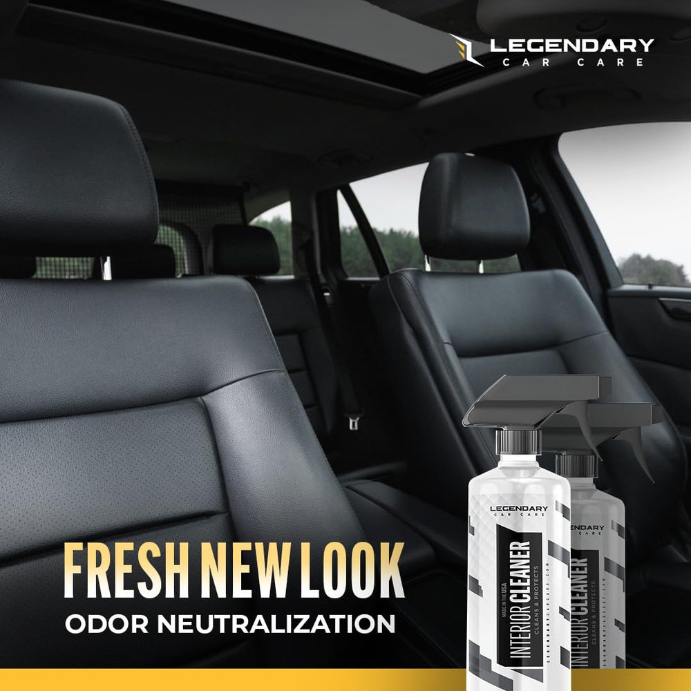 Legendary Car Care interior cleaner UV protection, shields dashboards from sun damage.