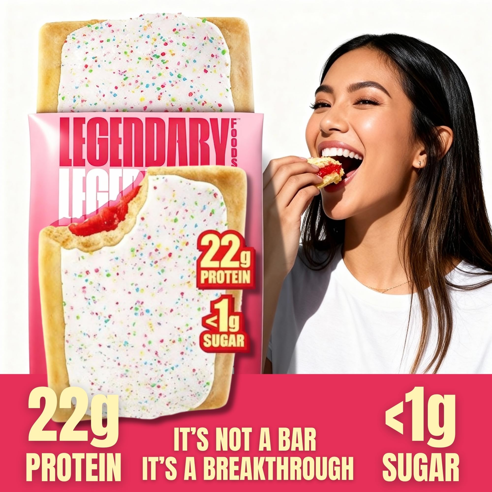 Legendary Foods Pastry nutrition facts panel signals low net carbs for mindful snacking.
