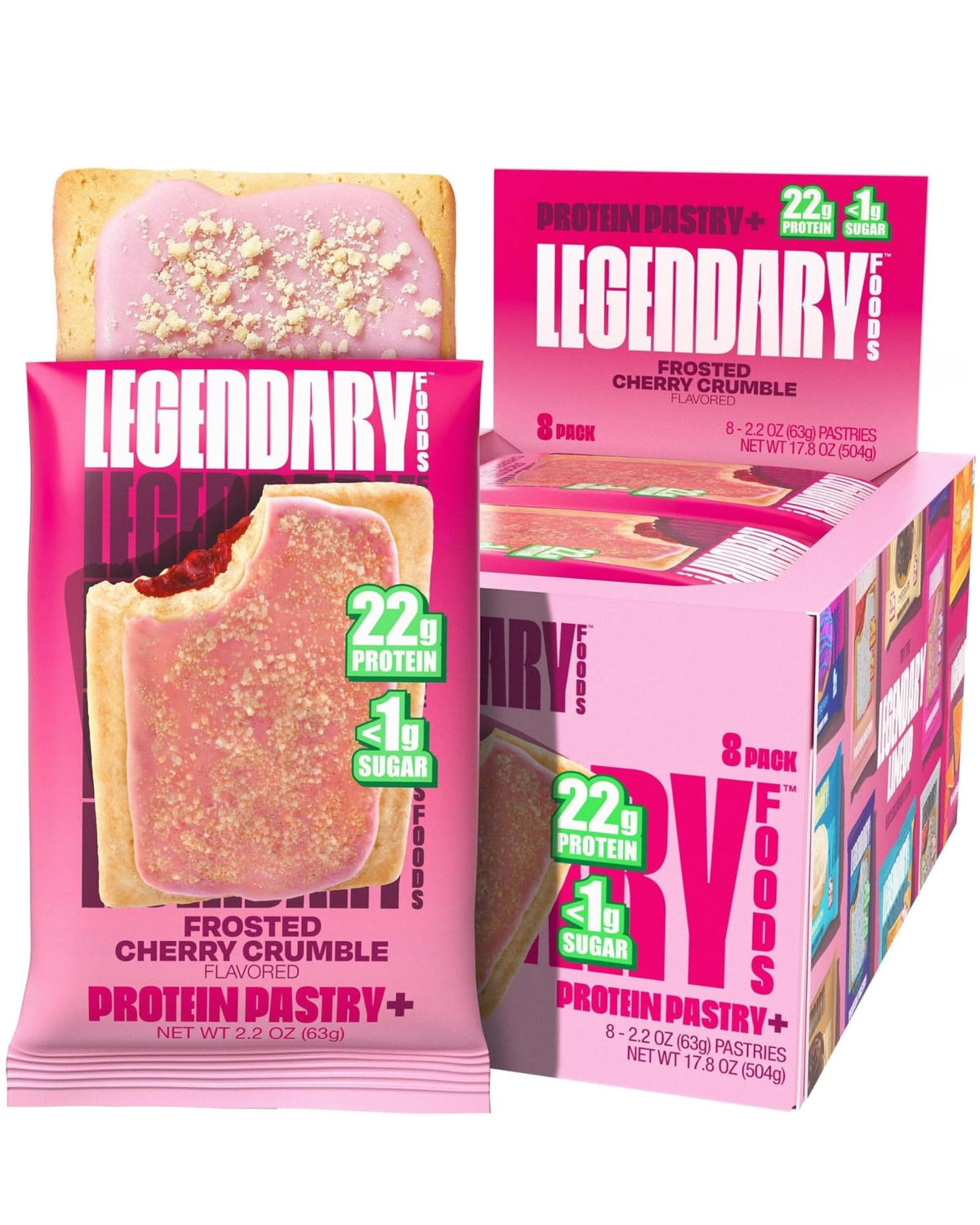Legendary Foods Cherry Crumble pastry pack—high-protein, low-carb keto snack on the go