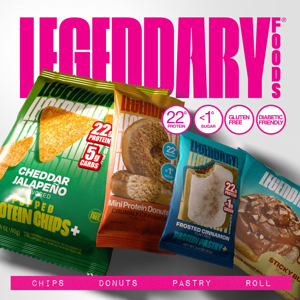Legendary Foods Cinnamon Roll Bar nutrition facts showing 22g protein