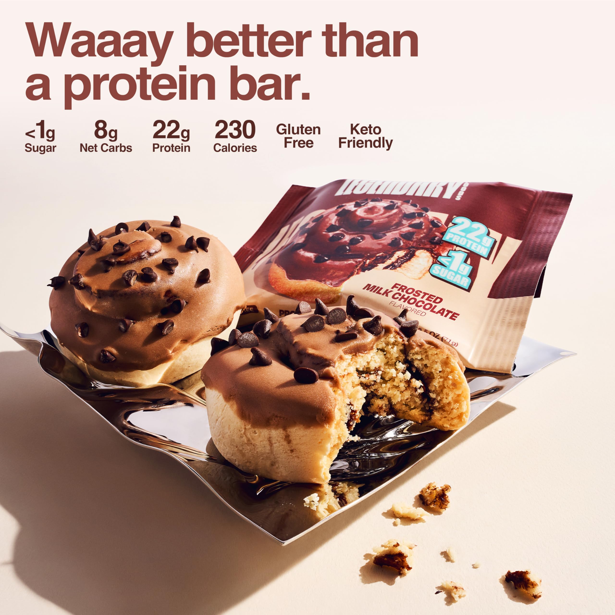 Legendary Foods Cinnamon Roll Bar open packaging with chewy texture aroma