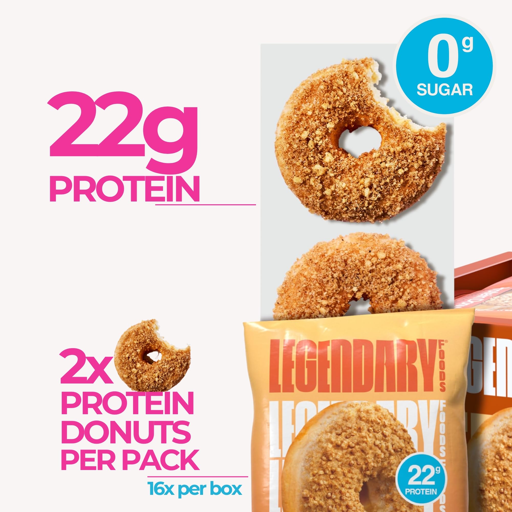 Legendary Foods Protein Donuts packaging-branding shot communicates convenient, protein-forward snacking.