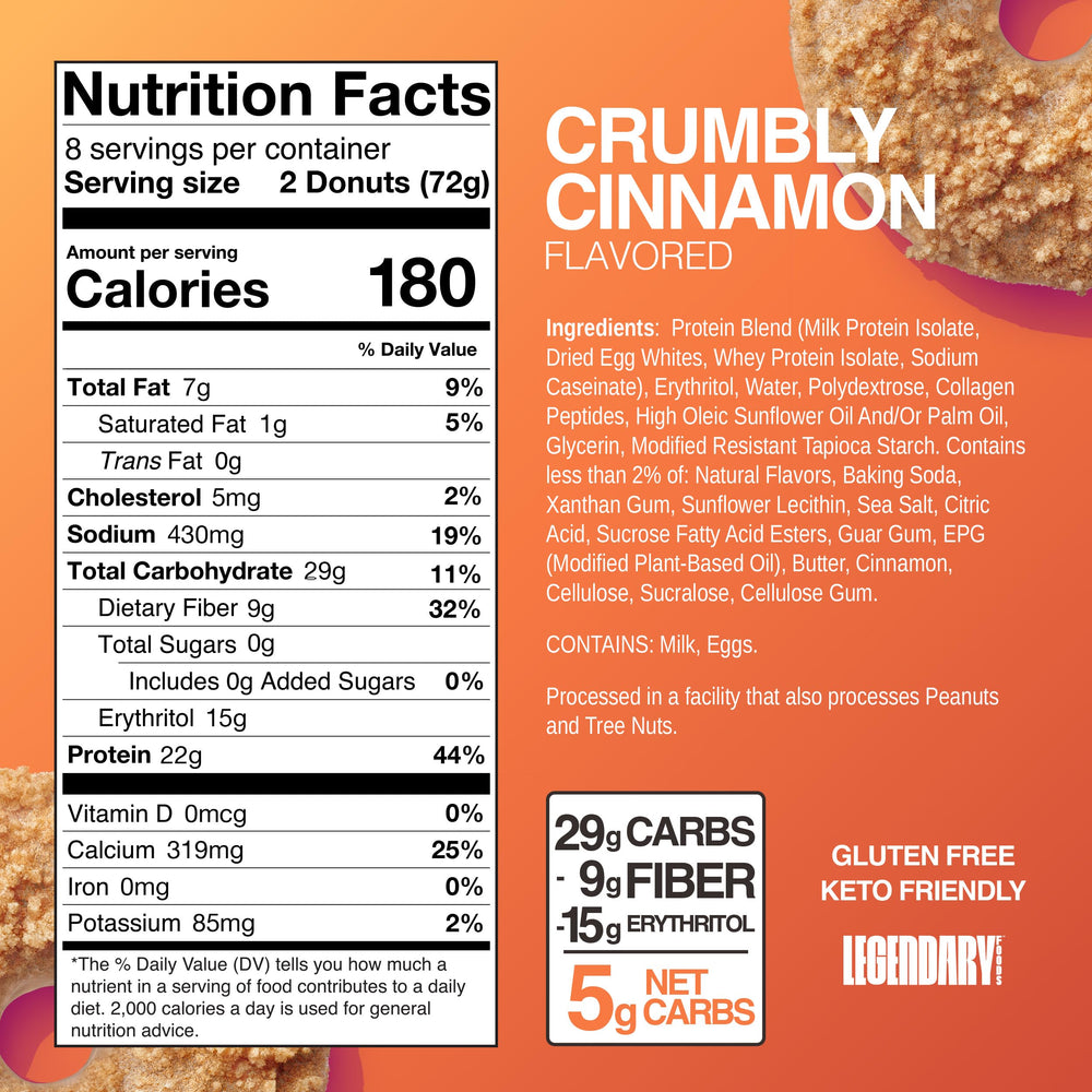 Legendary Foods Protein Donuts two donuts per pack for easy, portion-controlled snacking.