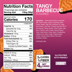 Legendary Foods Tangy BBQ Protein Chips crisp close-up, ready for low-carb crunch.