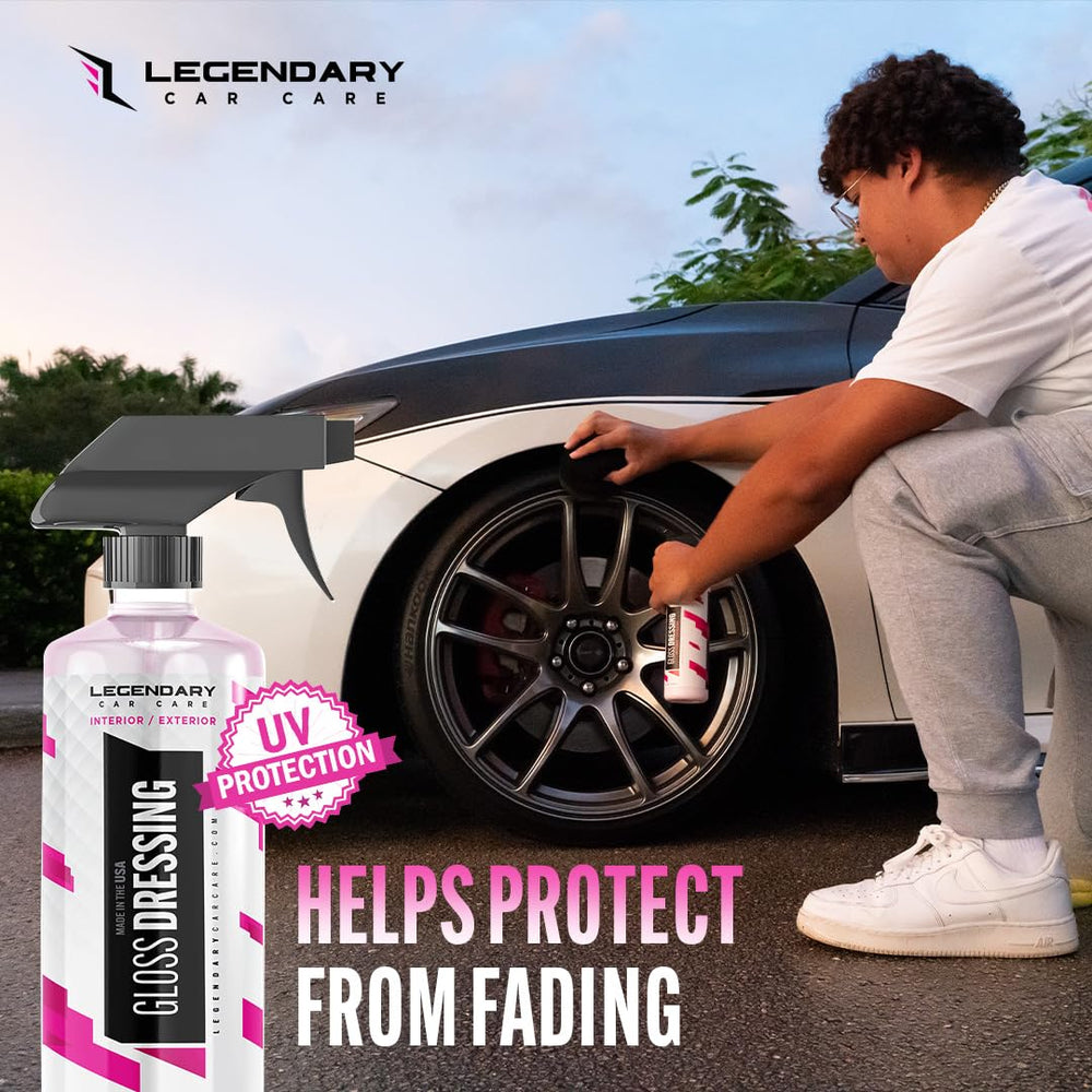 Legendary Gloss Dressing exterior surface delivers safe, streak-free gloss on glass and paint.