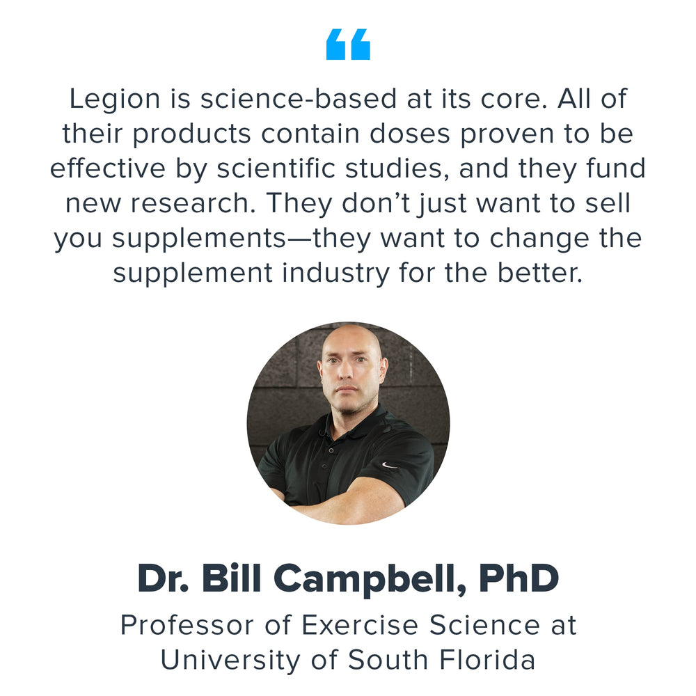 LEGION creatine bottle on shelf ready for daily use.