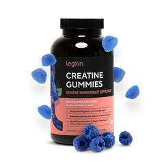 LEGION Creatine Monohydrate Gummies bottle on table for convenient daily intake